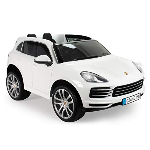INJUSA Porsche Cayenne S Licenciado Color Blanco de 12V Biplaza para niños de más de 3 Años, (719)