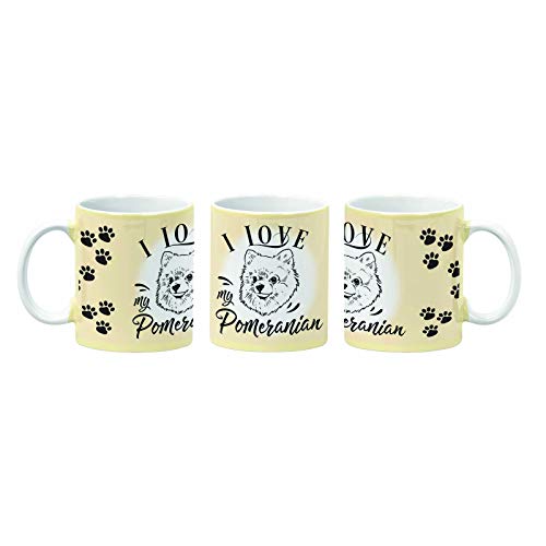 Juego de taza y posavasos a juego con texto "I Love My Pomeranian"