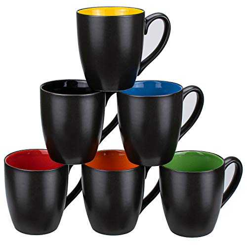 Lawei - Juego de 6 tazas de té y café (cerámica, 480 ml, 6 unidades), color negro mate