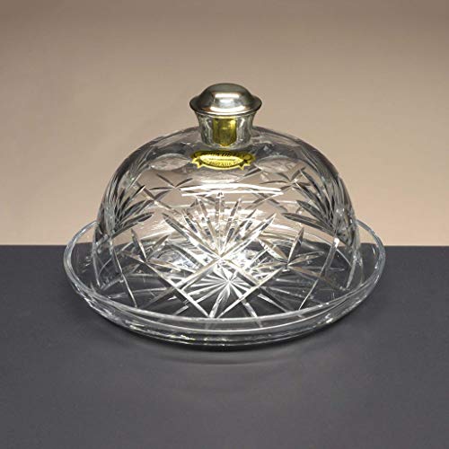 Quesera de Cristal - Tallada a Mano - colección 1113 - pomo en Plata de Ley 925-15,5x15,5x10 cm.