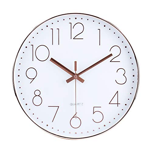 Reloj de pared moderno,grandes decorativos Silencioso interior reloj de cuarzo de cuarzo redondo No-ticking para sala de estar ,oro rosa, Ø: 30 cm
