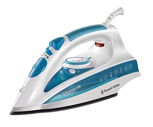 Russell Hobbs SteamGlide Professional 20562-56 - Plancha de Ropa de Vapor, 2600 W, Suela de Cerámica, 0.3 litros, Acero inoxidable, Blanco y Azul