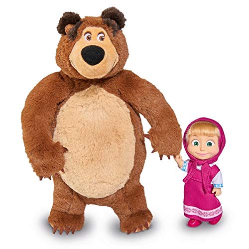 Simba- Muñeca de Masha 12cm con Peluche Oso 25cm 9301072, Multicolor