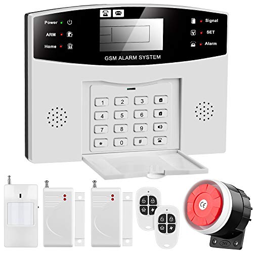 Sistema de Alarma gsm para Casa, Inalámbrico, Antirrobo, Servicio + Garantía, Multi-Accesorios y Pilas Incluidas, Voz y LCD Pantalla en Castellano, Expandible 99 Sensores para Oficina en el Hogar