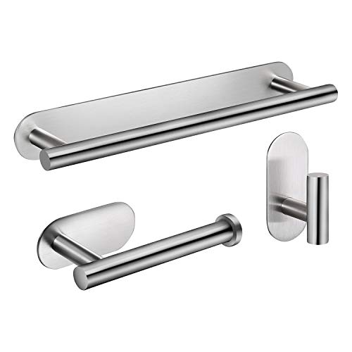 YIGII Toallero Baño - Adhesivo Juegos de Accesorios de Baño con Toallero Barra 30 cm + Portarrollos para Papel Higiénico + Gancho Adhesivo, Acero Inoxidable YIGII Toallero Baño - Adhesivo Juegos de Accesorios de Baño con Toallero Barra 30 cm + Portarrollos para Papel Higiénico + Gancho Adhesivo, Acero Inoxidable