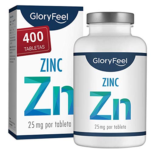 Zinc 25mg 400 Tabletas - Alta dosificación y vegano - 25 mg de Zinc elemental procedente de gluconato de zinc puro para 1 año - Probado en laboratorio sin aditivos - Hecho en Alemania
