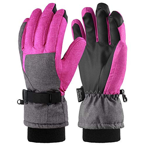 Andake Ski Gloves, Women 3M Thinsulate Touchscreen Warm Waterproof Windproof Guantes de Invierno para Esquí, Equitación, Snowboard, Deportes de Invierno al Aire Libre (Gris y Rosa, S)