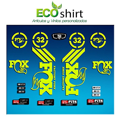 Ecoshirt RE-S5AF-7RIE Pegatinas Sticker Fork Fox 32 Am63 Aufkleber Decals Autocollants Adesivi Forcela Gabel Fourche, Amarillo Fluor