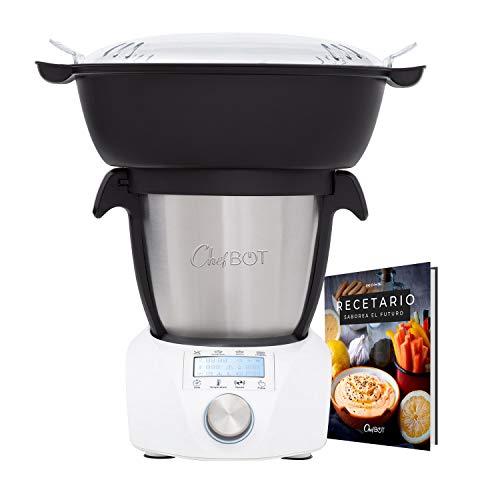 IKOHS CHEFBOT Compact STEAMPRO - Robot de Cocina Multifunción, Cocina al Vapor, 23 Funciones, 10 Velocidades con Turbo, Bol Acero Inoxidable 2,3 L, Libre BPA (con Vaporera y Recetario - Blanco)