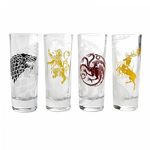 Juego de tronos juego de 4 vasos Stark Targaryen Lannister Baratheon Cresta Shot Glasses 10cl