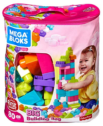 Mega Bloks Juego de construcciones 80 piezas con bolsa ecológica rosa, juguete bebé +1 año (Mattel DCH62)