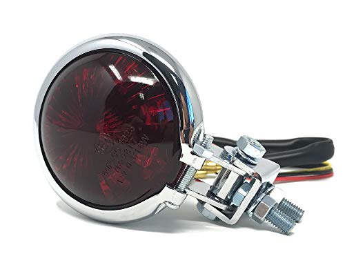Moto LED de Luz Trasera de Freno - Homologado - Cromo con Lente Roja para Café Corredor, Motocicleta, Proyecto Personalizado