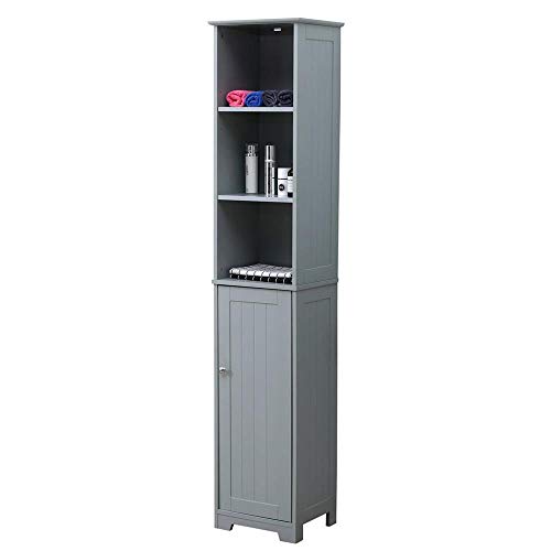 Mueble para el baño - Color gris - Columna de 6 estantes y puerta - Fabricado en madera - Medidas 37 x 30 x 180 cm - Ideal para el baño, en el hall, sala de estar, etc - Ahorra espacio Mueble para el baño - Color gris - Columna de 6 estantes y puerta - Fabricado en madera - Medidas 37 x 30 x 180 cm - Ideal para el baño, en el hall, sala de estar, etc - Ahorra espacio