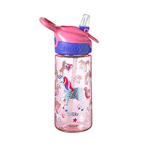 Nuby Kids botella de agua para la escuela, sin BPA, unicornio