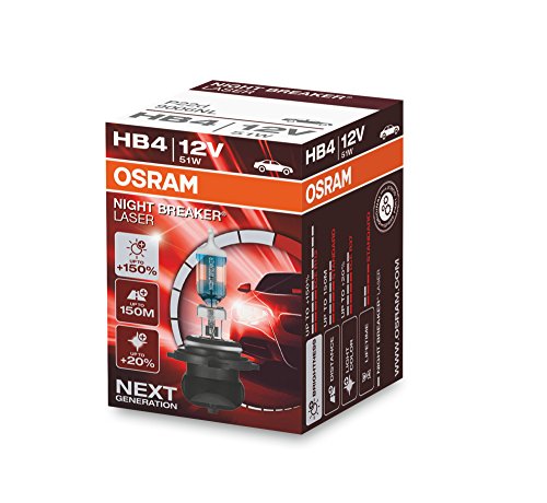 OSRAM NIGHT BREAKER LASER HB4, Gen 2, +150% más luz, bombillas HB4 para faros delanteros, 9006NL, 12V, estuche plegable (1 lámpara)