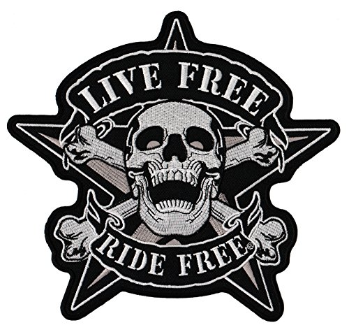 Parche Live Free Ride Free, calavera, adhesivo por la zona de atrás, XXL 22 x 21 cm