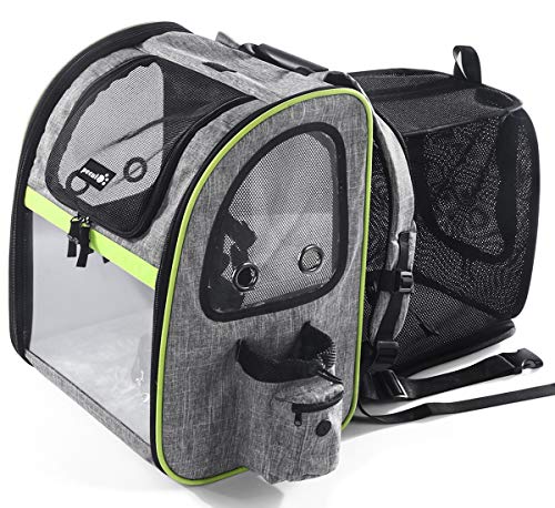 Pecute Transportin Perro Gato Mochila del Mascotas, Portador de Viaje Mochila Bolsa de Transporte para Perros Gatos, Plegable Transparente y Ampliable, Carga Máxima 20 kg, Gris