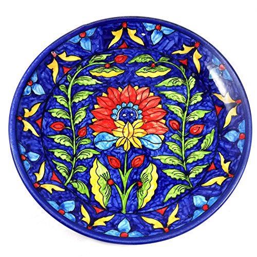 Plato de cerámica 11 "Auténtico arte de alfarería Khurja hecho a mano por un artesano indio premiado