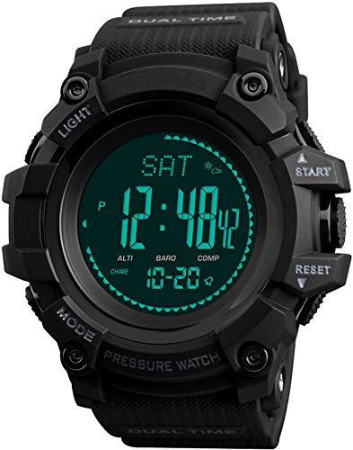 Reloj para hombre, brújula, altímetro, barómetro, termómetro, digital, para deportes al aire libre, fitness, podómetro, rastreador de actividad, para hombres, ejército militar