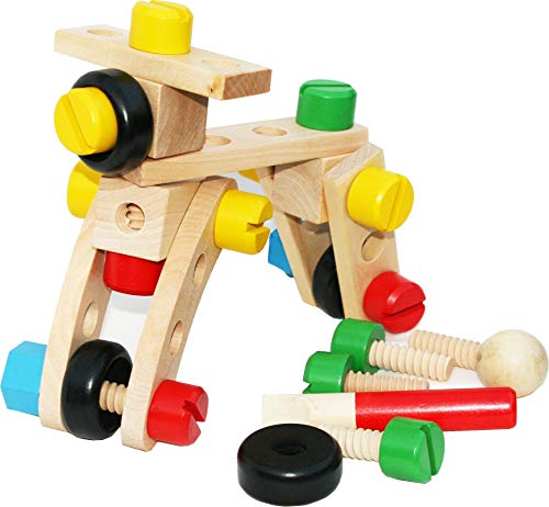 TOWO Juguete de Tuercas y Tornillos - Conjunto de Bloques de construcción con 30 Piezas de Madera para niños - Con hermoso bolso para almacenar - herramientas juguetes - juego de destornilladores
