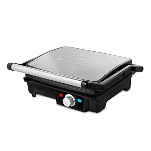 Ufesa PR2000 - Grill, 2200W, Placas antiadherentes, Aperturas de placas de 180º, Regulador de temperatura, Bandeja recoge grasas, Asas de toque frío