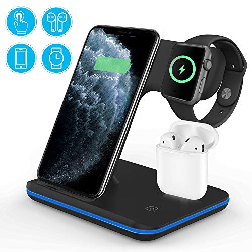 vcloo Cargador Inalámbrico Rápido - 3 en 1 Estación de Carga Rápida Qi Inalámbrica Soportes de Carga de para iPhone 11/11 Pro MAX/X/XS MAX / 8 Apple Apple Watch Series 1/2/3/4/5 Airpods 2 vcloo Cargador Inalámbrico Rápido - 3 en 1 Estación de Carga Rápida Qi Inalámbrica Soportes de Carga de para iPhone 11/11 Pro MAX/X/XS MAX / 8 Apple Apple Watch Series 1/2/3/4/5 Airpods 2