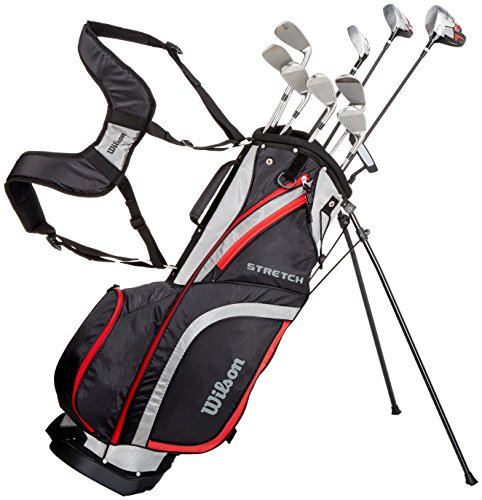 Wilson, Set completo para principiantes, 10 palos de golf con bolsa de transporte, Hombre (mano izquierda) Stretch XL, Negro/Gris/Rojo, WGG157550