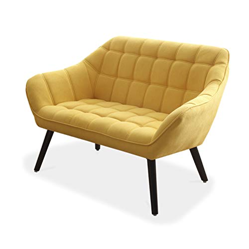 Adec - Olden, Sofá Olden de Dos plazas, sillón de Descanso 2 Personas, Acabado en Tejido Color Mostaza, Patas de Madera Color Negro, Medidas: 127 cm (Largo) x 75 cm (Ancho) x 77 cm (Alto)