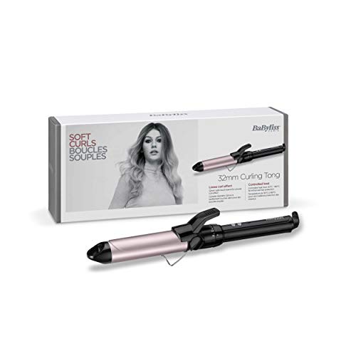 BaByliss C332E Tenacilla de pelo de 32 mm, 10 ajustes de temperatura, moldeador de pelo, cable profesional giratorio, recubrimiento Sublim Touch con punta fría de agarre