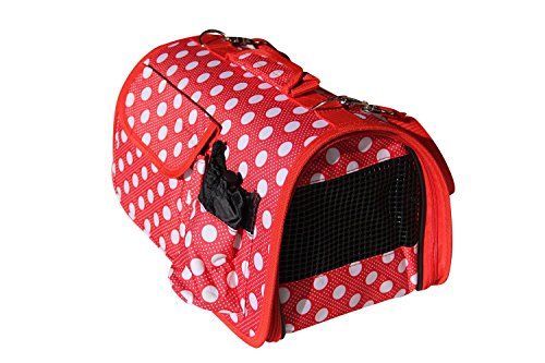 BPS (R) Portador Transportín Bolsa Bolso de Tela (Lunares) para Perro, Gato, Mascotas, Animales,Tamaño: M,43.5x25x25cm (Rojo)