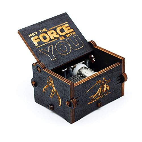 Caja de música de Star Wars de madera negra, caja de madera tallada a mano de madera tallada antigua artesanía de decoración del hogar para niños regalos Caja de música de Star Wars de madera negra, caja de madera tallada a mano de madera tallada antigua artesanía de decoración del hogar para niños regalos
