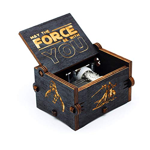 Caja de música de Star Wars de madera negra, caja de madera tallada a mano de madera tallada antigua artesanía de decoración del hogar para niños regalos