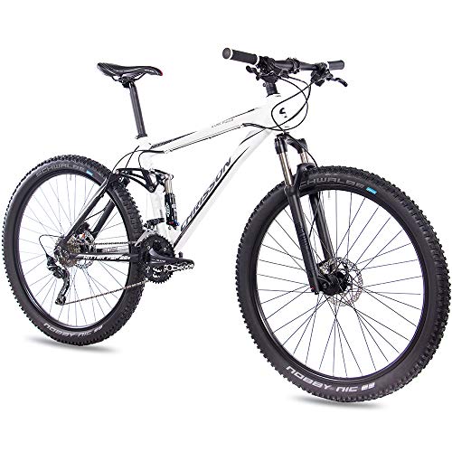 CHRISSON Fully Hitter FSF - Bicicleta de montaña (29 Pulgadas, suspensión Completa, Cambio Shimano Deore de 30 velocidades, Horquilla Rock Shox), Color Blanco y Negro