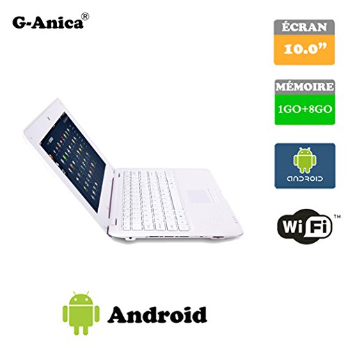 G-Anica Ordenador portátil de 10.1"( WiFi, 1.5GHz 1GB de RAM, 8 GB de Disco Duro) Android 4.4.2 Netbook Color Blanco