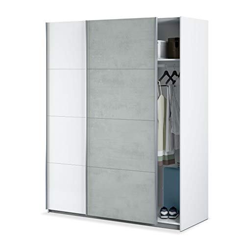 Habitdesign ARM154A - Armario Dormitorio ropero, Armario 2 Puertas correderas Color Blanco Artik y Gris Cemento, Medidas: 150 x 200 x 60 cm de Fondo Habitdesign ARM154A - Armario Dormitorio ropero, Armario 2 Puertas correderas Color Blanco Artik y Gris Cemento, Medidas: 150 x 200 x 60 cm de Fondo