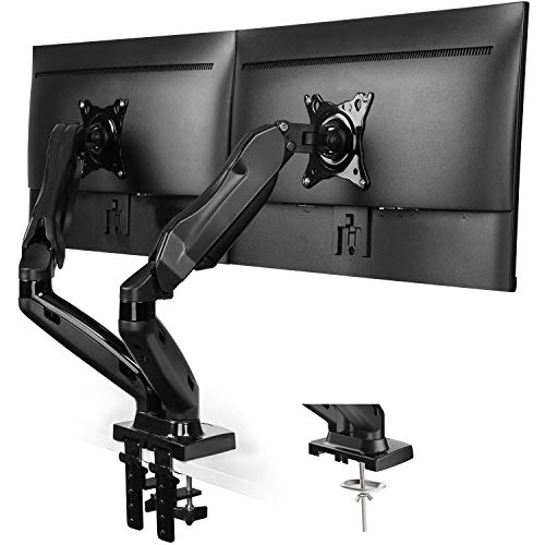 HUANUO Soporte de Monitor Dual, Brazo de Resorte de Gas Giratorio 360 ° para Pantallas de 13 a 27 Pulgadas, 2 Opciones de Montaje, VESA 75/100