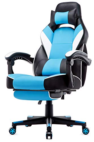 IntimaTe WM Heart Gaming con Respaldo Alto, Ergonómica de Juego, Silla Giratoria, Almohadillas y Reposapiés, Metal, Azul, 73 x 68 x 115 cm