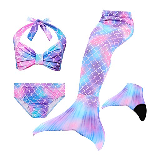 Le SSara 2018 Girls Colorful Mermaid Pattern Traje de baño 4 Piezas Bikini Establece Traje de baño para Cosplay Party (120, DH48-B)
