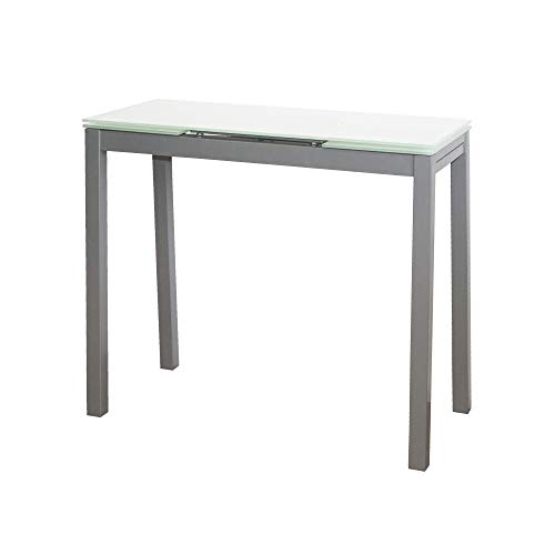 MOMMA HOME Mesa de Cocina Extensible - Modelo Novi - Color Blanco/Plata - Material Cristal Templado/Metal - Medidas 85/135 x 40 x 76 cm MOMMA HOME Mesa de Cocina Extensible - Modelo Novi - Color Blanco/Plata - Material Cristal Templado/Metal - Medidas 85/135 x 40 x 76 cm