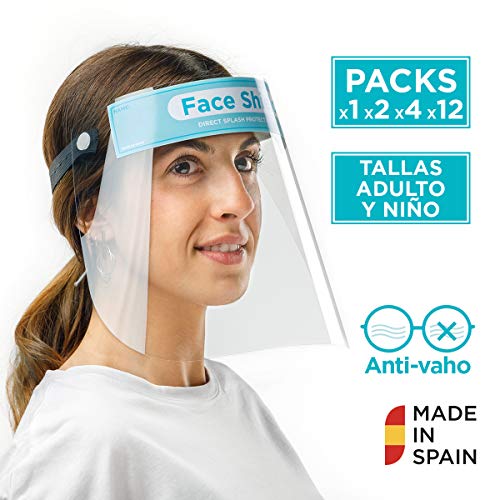 Pantalla Protección Facial Sonaprotec - Protector Facial Antivaho. Talla Niños y Adultos. Visera Protectora para la Cara Face Shield Fabricadas en España - Talla Mediana - Pack 1