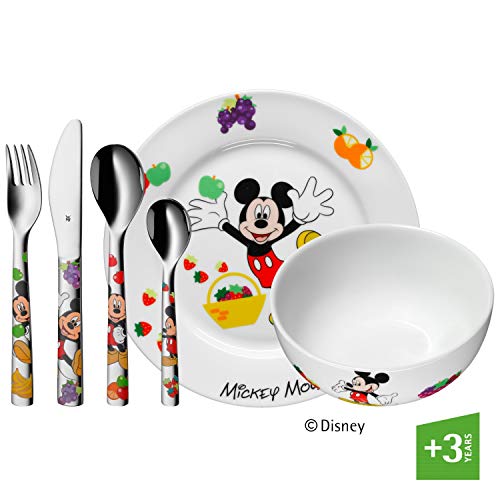 WMF Disney Mickey Mouse - Vajilla para niños 6 piezas, incluye plato, cuenco y cubertería (tenedor, cuchillo de mesa, cuchara y cuchara pequeña) (WMF Kids infantil)