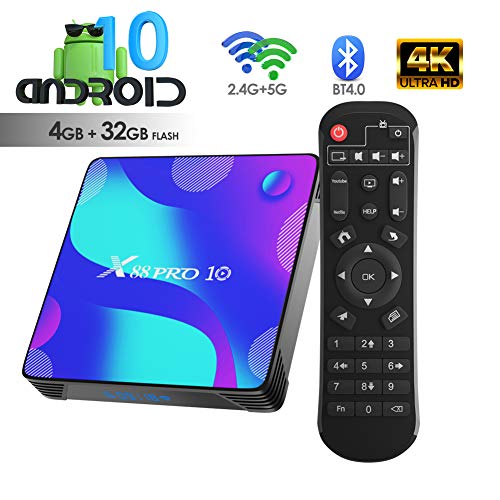 Android TV Box, X10 Android 10.0 Smart Box 4GB RAM 32GB ROM RK3318 Quad-Core 64bit Cortex-A53 Soporte 2.4GHz/ 5GHz WiFi 4K UHD BT4.0
