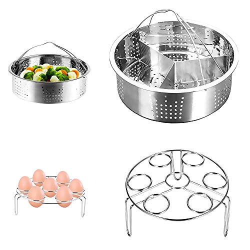 CestMall Instant Pot Accessories, 3 Piezas Cesta de Vapor con Estante para cocinar Huevos al Vapor, Separador, se Adapta a Olla de presión instantánea de 5,6,8 Cuartos de galón, Acero Inoxidable CestMall Instant Pot Accessories, 3 Piezas Cesta de Vapor con Estante para cocinar Huevos al Vapor, Separador, se Adapta a Olla de presión instantánea de 5,6,8 Cuartos de galón, Acero Inoxidable
