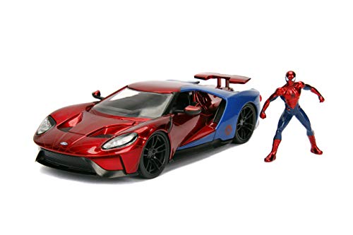 Jada Coche FORD GT 2017 1:24 con figura Spider Man 1/24 DIE CAST Marvel, rojo/azul (Jada Toys 99725)