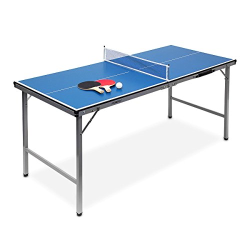 Relaxdays Mesa Ping Pong Exterior Plegable con Red, Pelotas y Raquetas, Niños, Azul, 71 x 67 x 150 cm