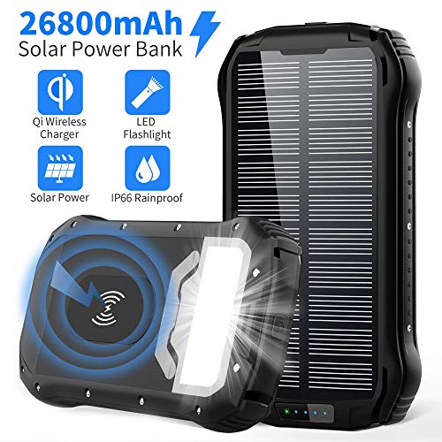 Solar Power Bank 26800mAh Cargador Solar Batería Externa Móvil+4 Salida Puerto:Carga Rapida Tipo C/QI Carga Inalámbrico/Max 3.1A+4 Modo Iluminación:SOS Linterna+18 LED+Impermeable para iPad Smartphone Solar Power Bank 26800mAh Cargador Solar Batería Externa Móvil+4 Salida Puerto:Carga Rapida Tipo C/QI Carga Inalámbrico/Max 3.1A+4 Modo Iluminación:SOS Linterna+18 LED+Impermeable para iPad Smartphone