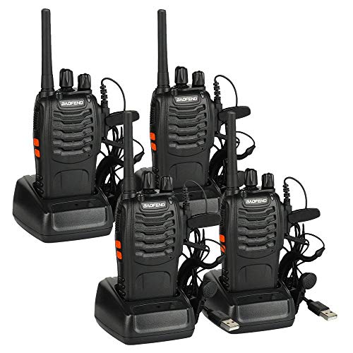 Walkie Talkie Baofeng BF-88E Profesional, PMR446 Libre de Licencia, 16 Canales, Walkie Talkie Recargables USB, versátil y fácil de Uso con Auriculars (2 Pares)