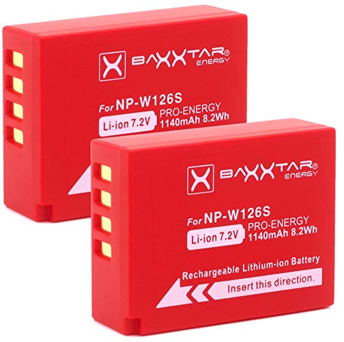 Baxxtar Pro (2X) Batería Compatible con Fujifilm NP-W126s NP-W126 (1140mAh) FinePix X100F X-A5 X-A7 X-A10 X-E3 X-H1 X-Pro1 X-Pro2 X-Pro3 X-T1 X-T2 X-T3 X-T10 X-T20 X-T30 X-T100 X-T200 y demás