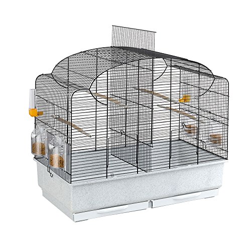 Ferplast Jaula para Canarios y pájaros exóticos Canto, Jaula de cría con Separador, Dotada con Accesorios, Estructura de Robusto Alambre Pintado Negro y cubeta de plástico Blanco 71 x 38 x h 60,5 cm