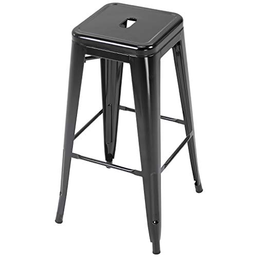 HOMCOM Conjunto de 4 taburetes de Bar Estilo Industrial Apilables y con Reposapiés Aptos para Interiores y Exteriores 43x43x76 cm Carga hasta 120kg Color Negro